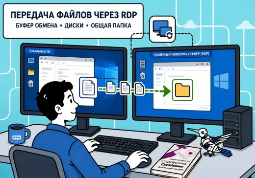 Передача файлов через RDP между локальным компьютером и удаленным Windows-сервером: буфер обмена, перенаправление дисков и общая папка