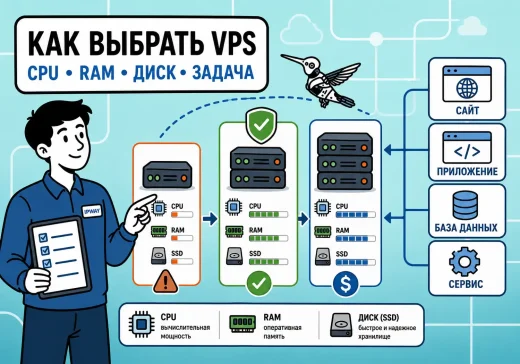 Выбор VPS под задачу: инженер IPWAY сравнивает конфигурации виртуальных серверов по CPU, RAM и диску для сайта, приложения, базы данных и других сервисов.