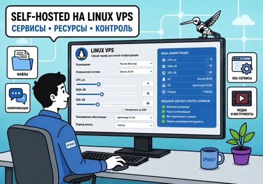 Self-hosted сервисы на Linux VPS: инженер IPWAY показывает размещение файловых, коммуникационных, веб- и внутренних сервисов на собственном сервере с учетом ресурсов, резервного копирования и обновлений.