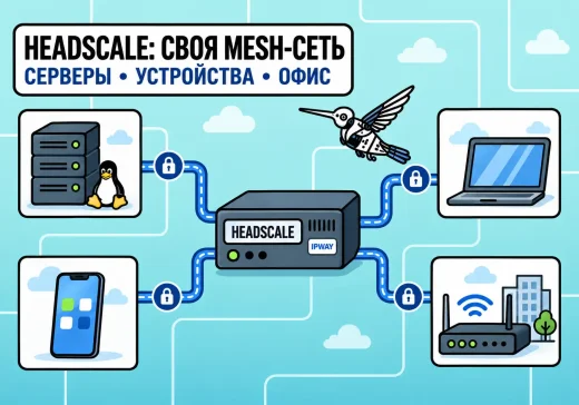 Headscale на VPS объединяет Linux-сервер, ноутбук, смартфон и офисную сеть в защищённую mesh-сеть.