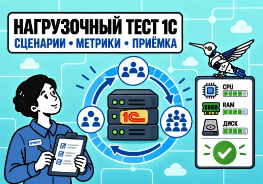 Нагрузочное тестирование сервера 1С: пользовательские сценарии, метрики CPU, RAM и диска, проверка критериев приёмки.